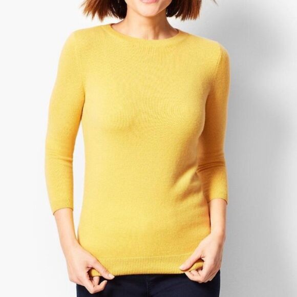TALBOTS Pure Cashmere Crewneck Sweater Yellow‎ Small - Picture 1 of 5